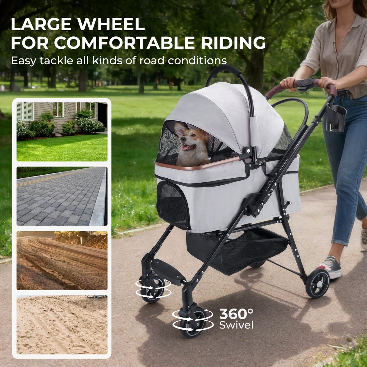 Kesoto Foldable Pet Stroller 4 Wheels for Dogs and Cats