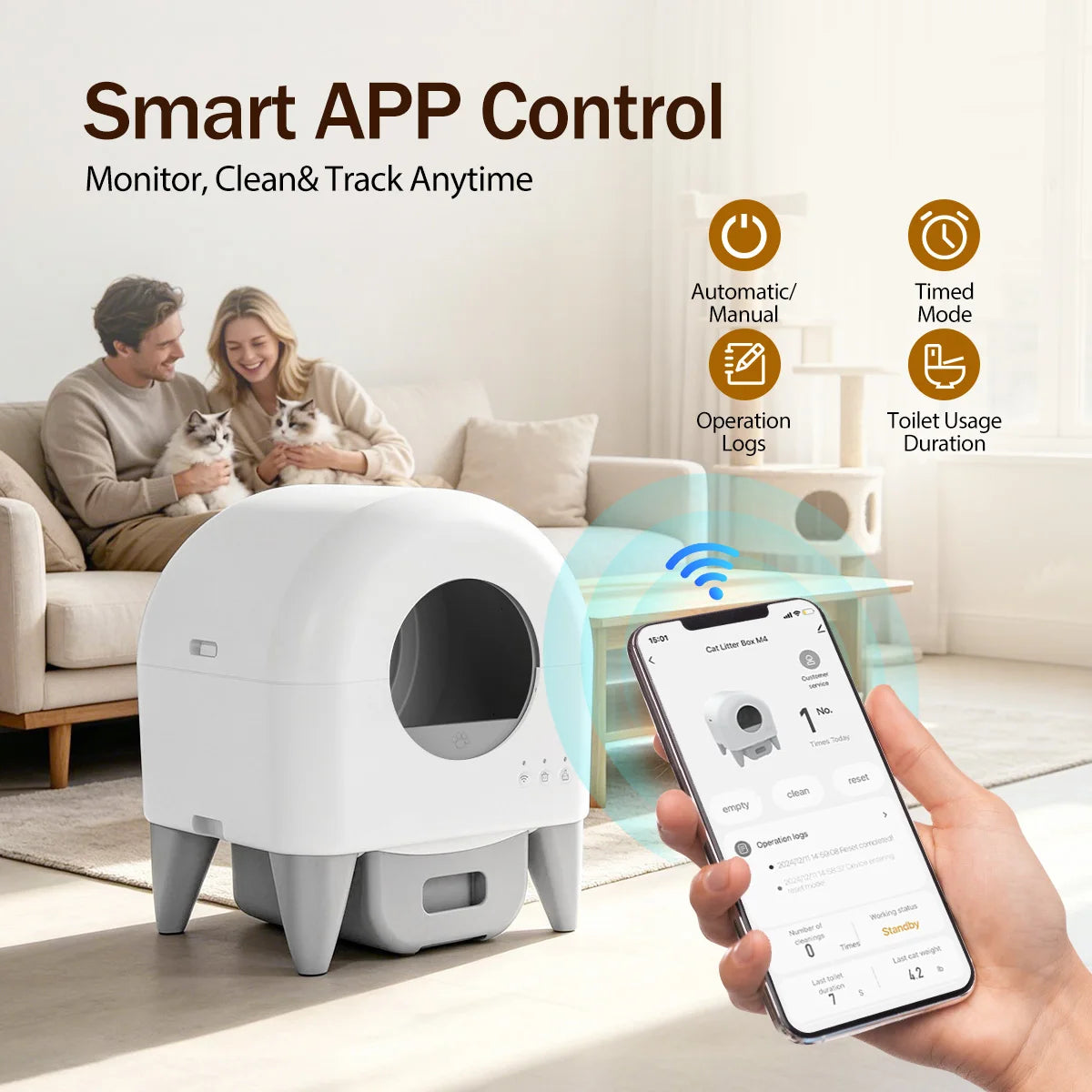 Automatic Self Cleaning Cat Litter Box With Smart App Monitoring