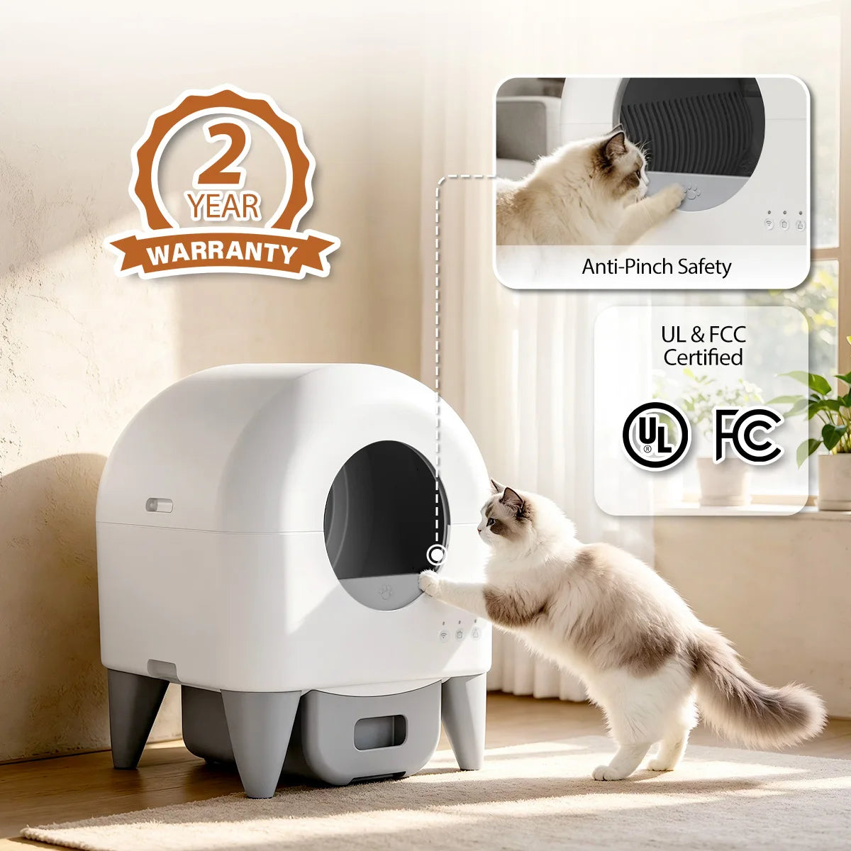 Automatic Self Cleaning Cat Litter Box With Smart App Monitoring