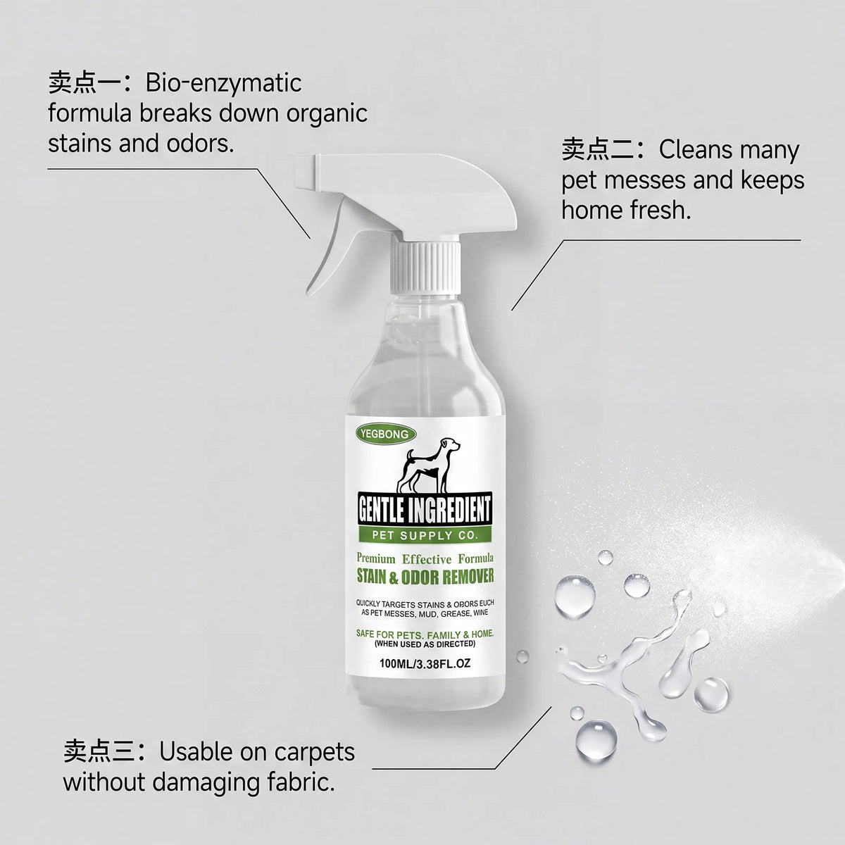 Yegbong Professional Pet Stain And Odor Cleaner Spray