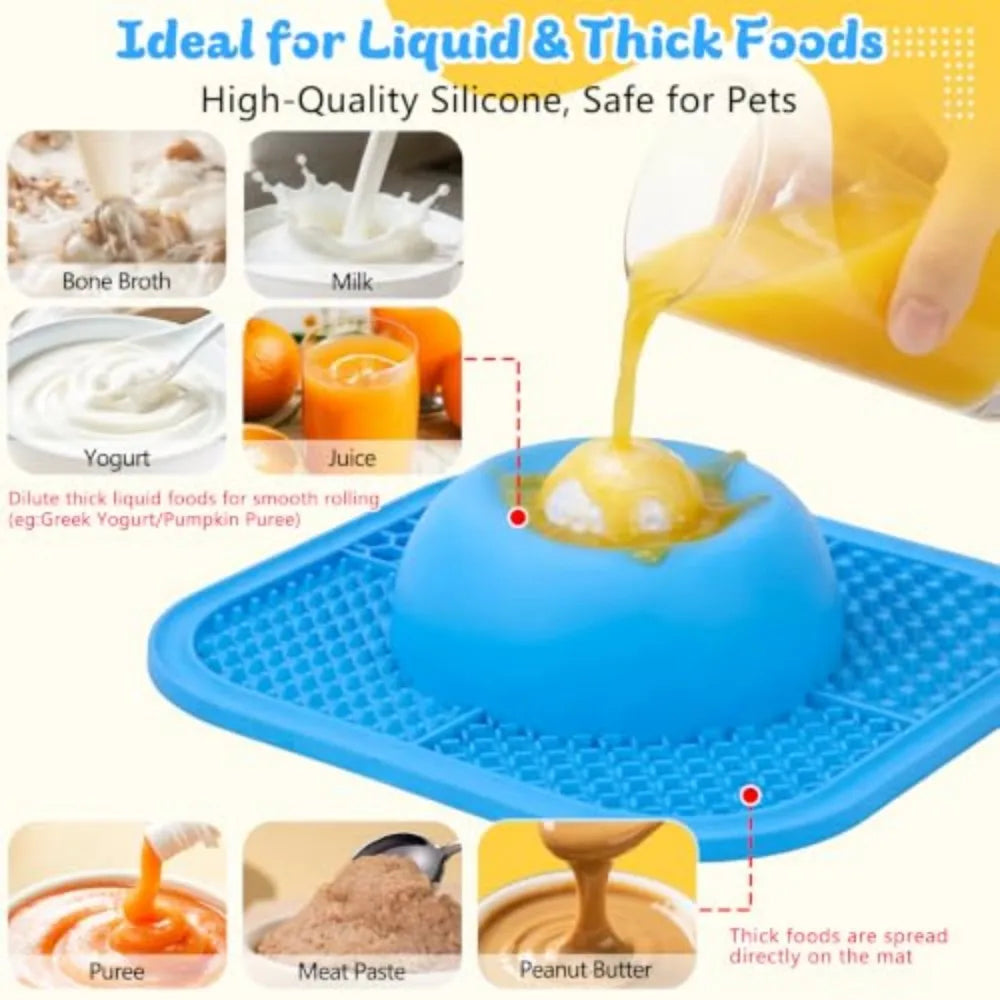Slow Feeder Dog Bowl And Lick Mat With Interactive Ball