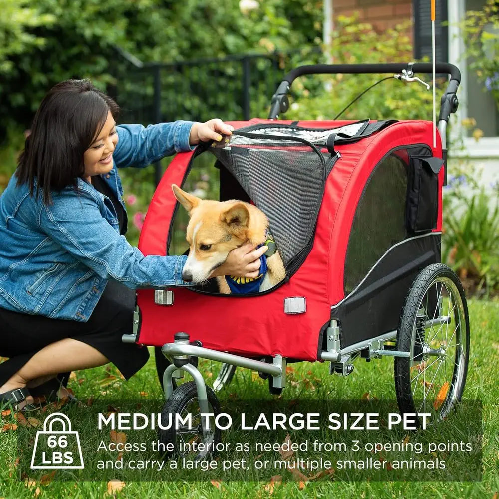 2-In-1 Dog Bike Trailer and Pet Stroller with Suspension