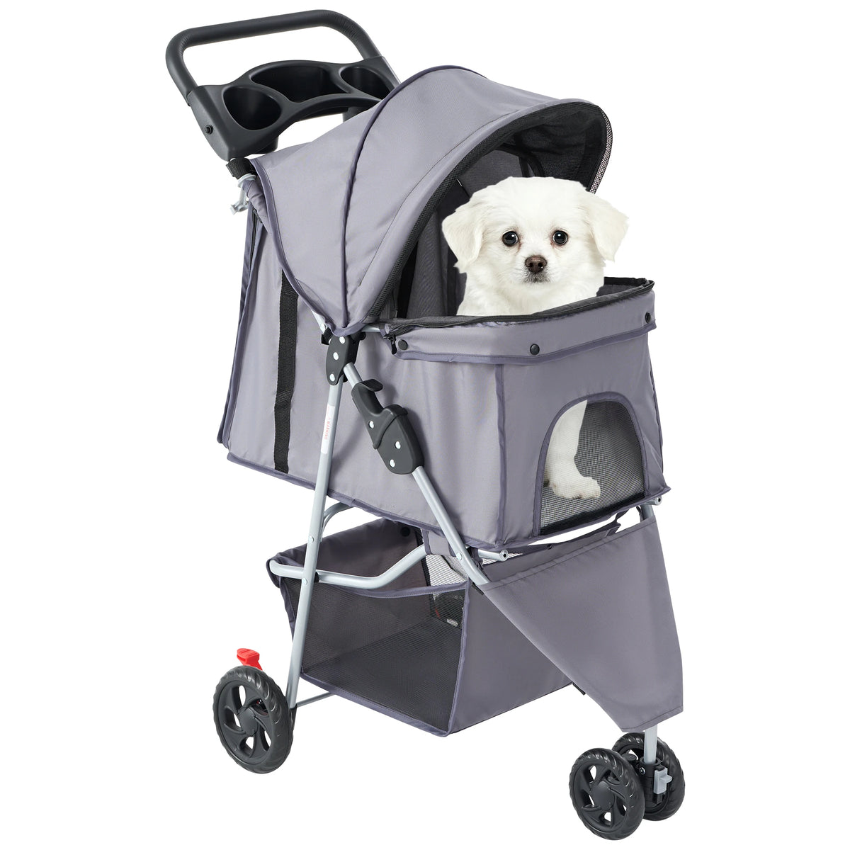 Foldable Three Wheel Pet Stroller For Small Dogs With Basket