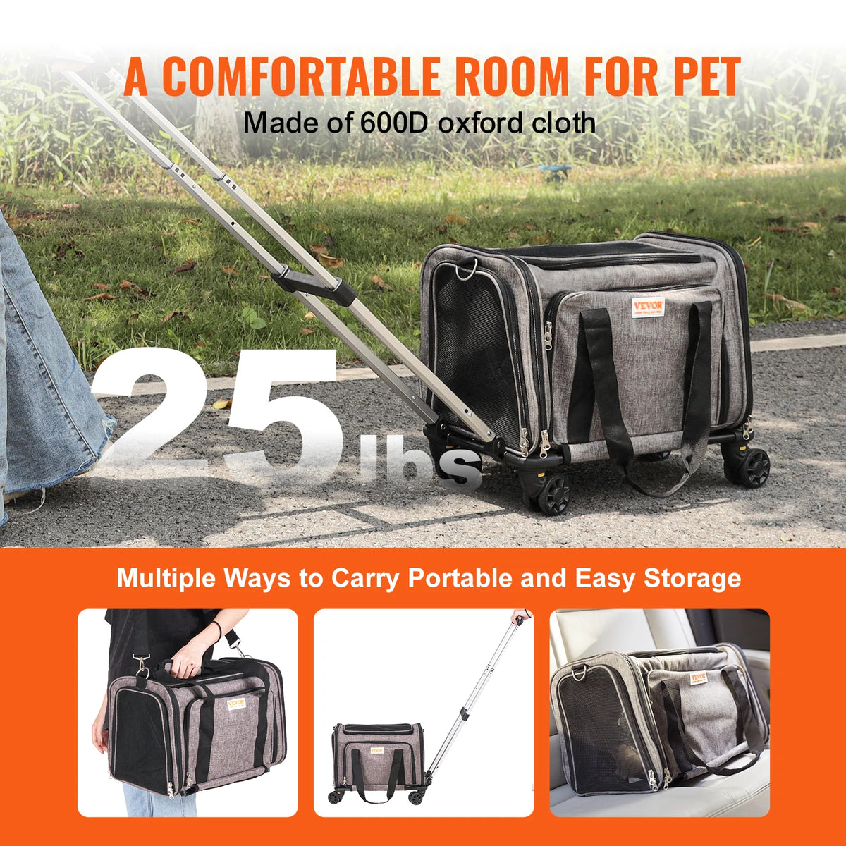 Breathable Pet Travel Backpack With Wheeled Handle And Shoulder Strap
