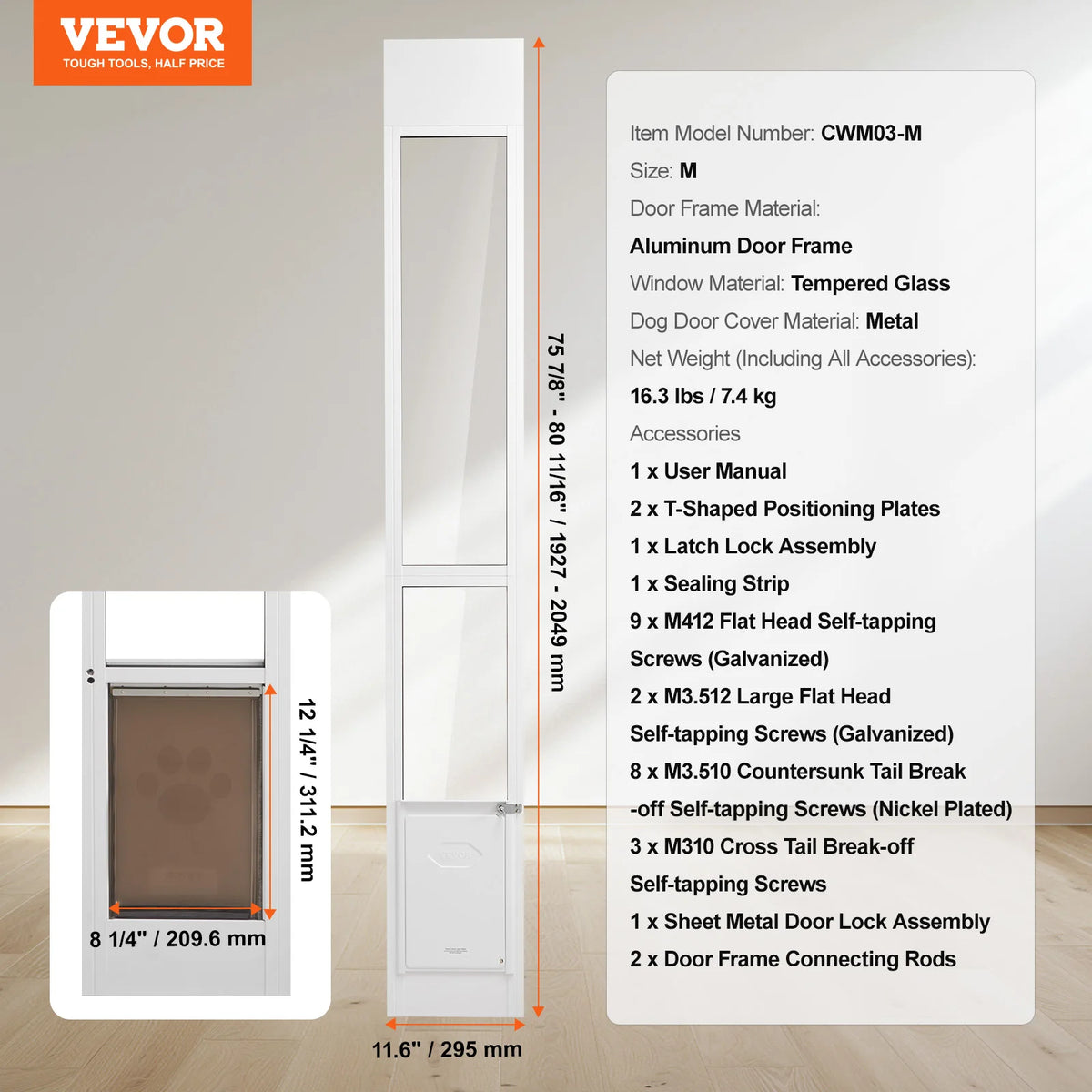 SucceBuy Adjustable Sliding Glass Door Pet Door With Aluminum Frame