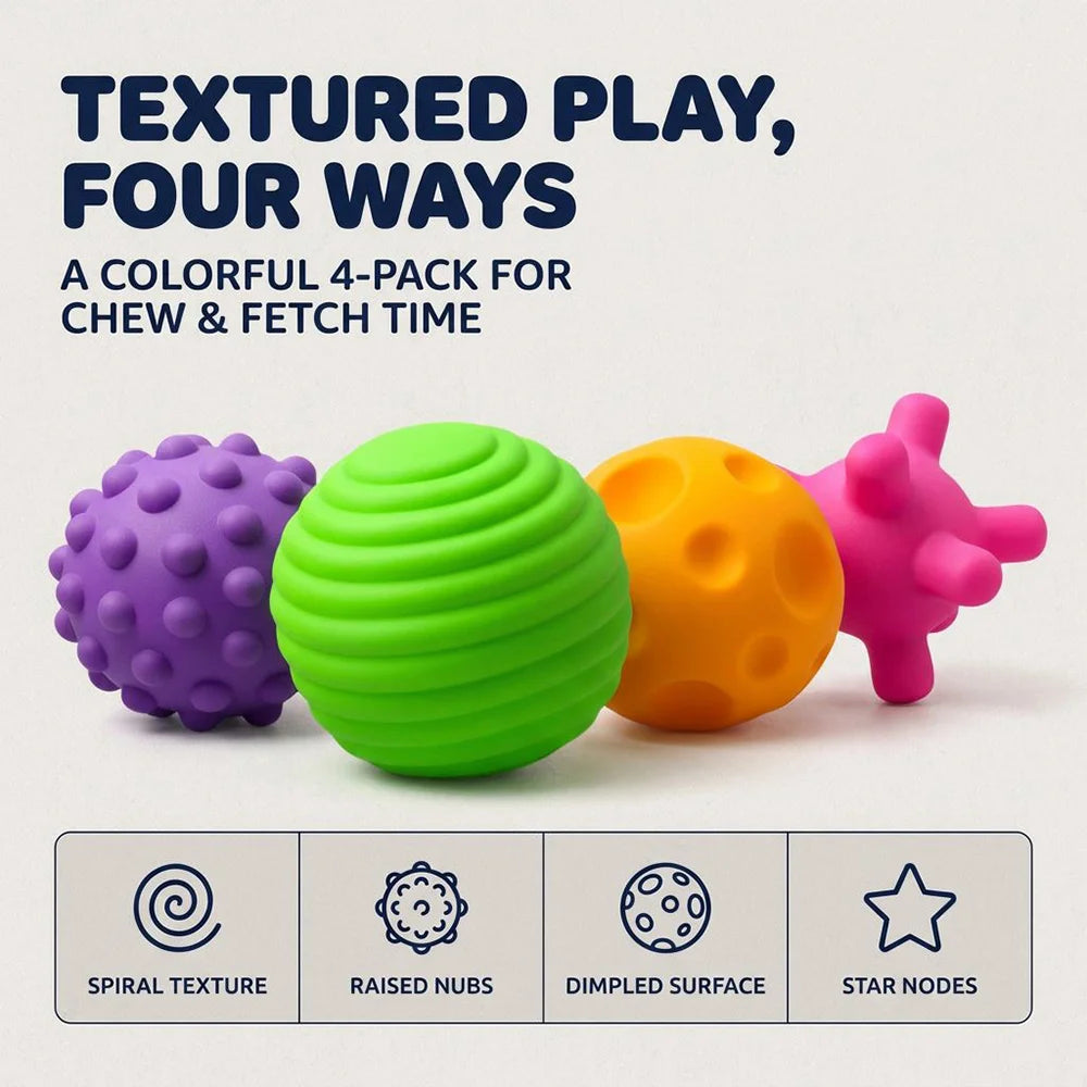 Premium Silicone Interactive Chew Toy Balls For Pets 4 Pack