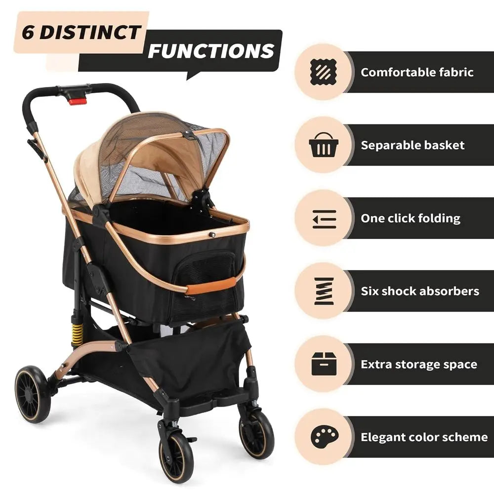 One Hand Fold Dog Stroller With Shock Absorbers And Basket