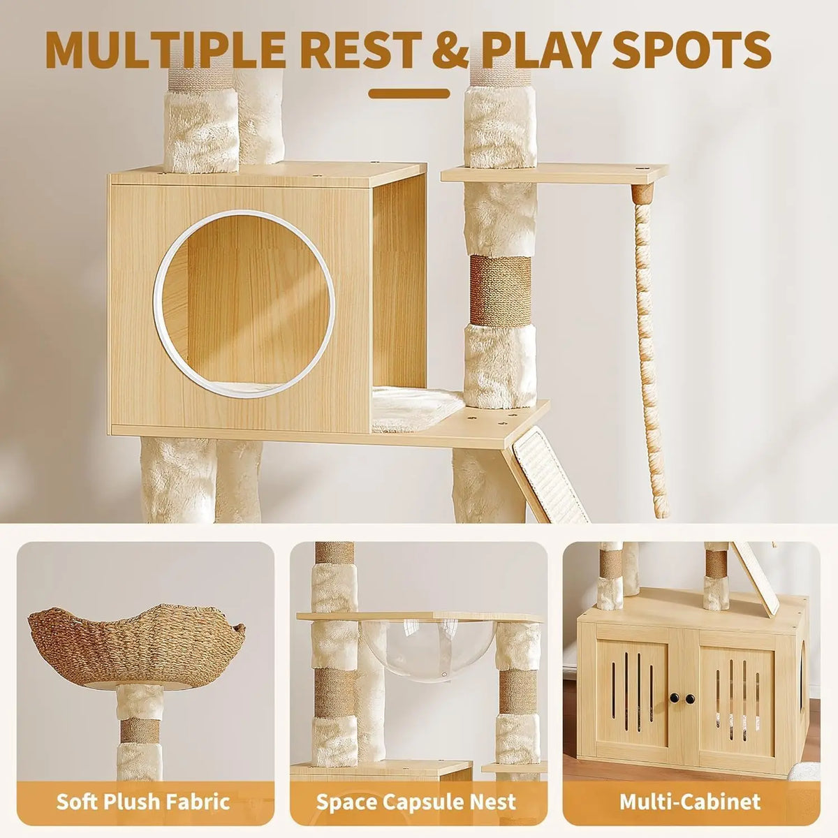 Twister Rattan Space Capsule Cat Condo With Litter Box Scratchers