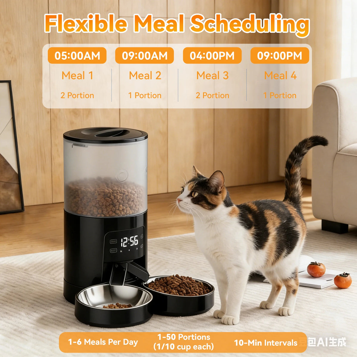 JHK Timed Automatic Cat Feeder With Dual Stainless Steel Bowls