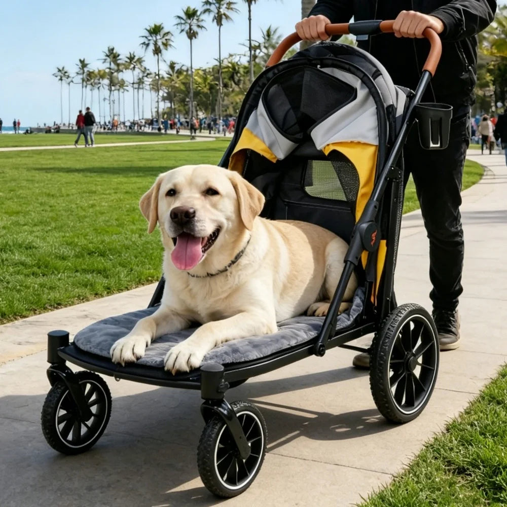 Foldable Pet Dog Stroller With Cup Holder And Removable Cushion