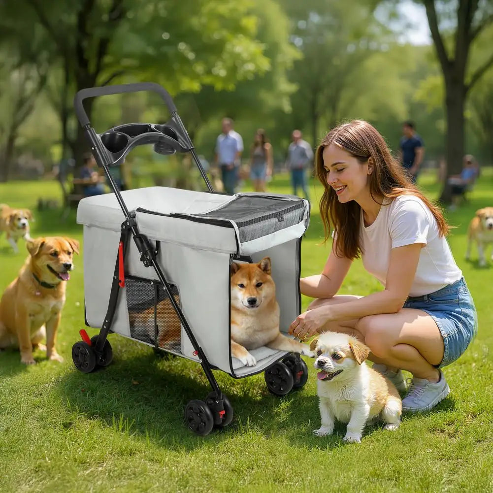 Foldable Dog Stroller Featuring 360 Degree Wheels And Ventilation Windows