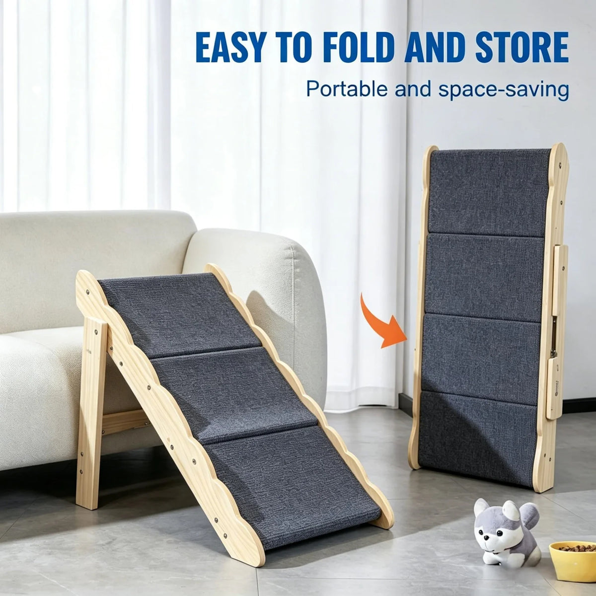 HiMISS Wooden Collapsible Dog Stairs and Ramp for Pets