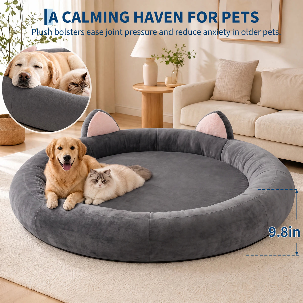 Orthopedic Memory Foam Dog Bed With Supportive Bolster For Dogs