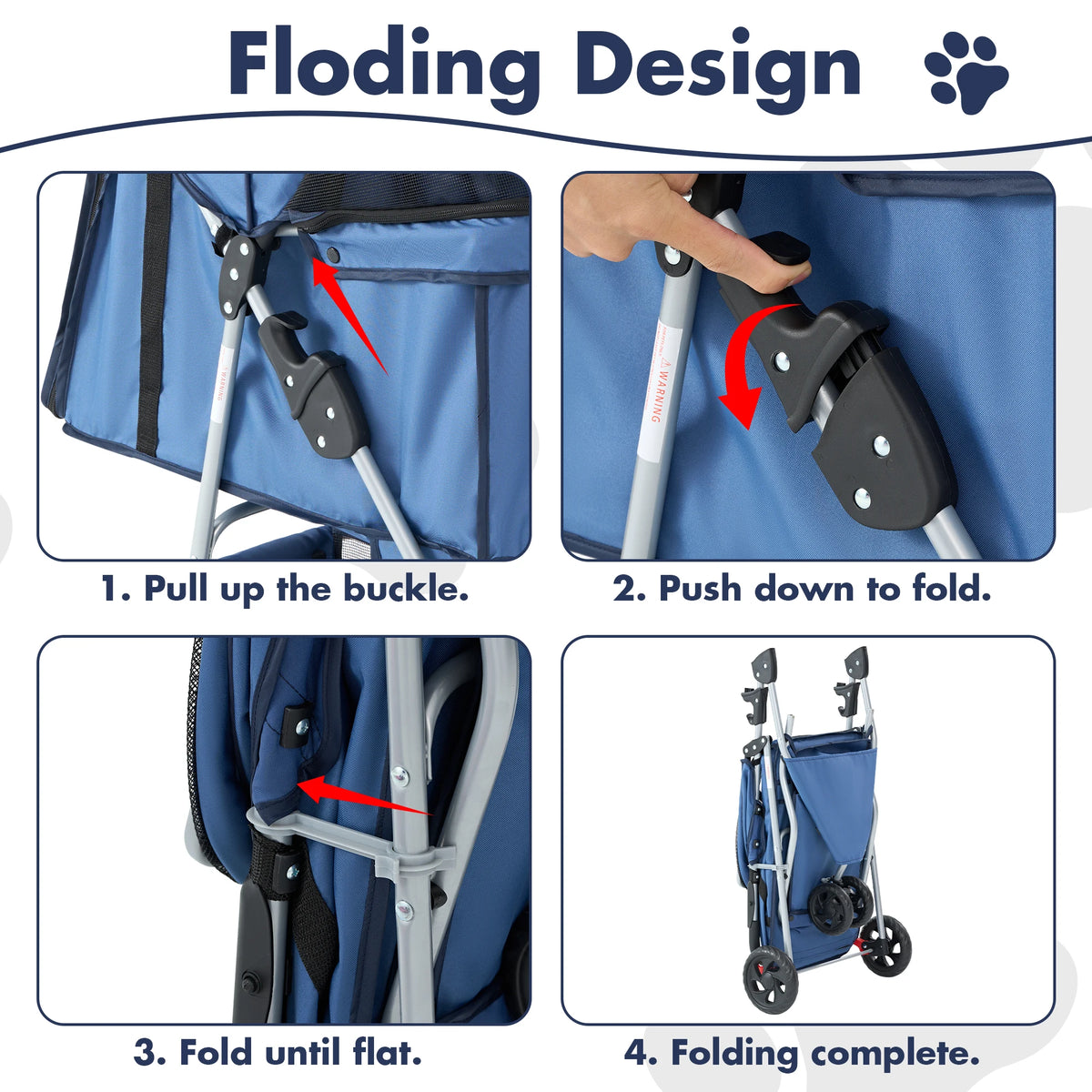 Foldable Three Wheel Pet Stroller For Small Dogs With Basket