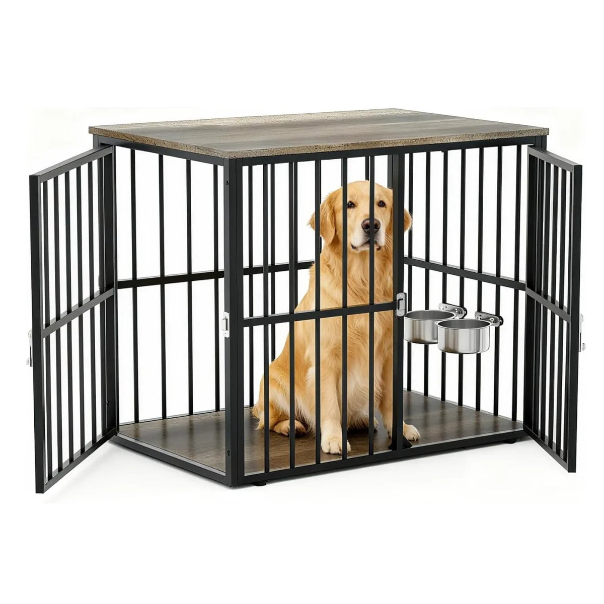 Anixol Wooden Dog Crate End Table With Lockable Double Doors