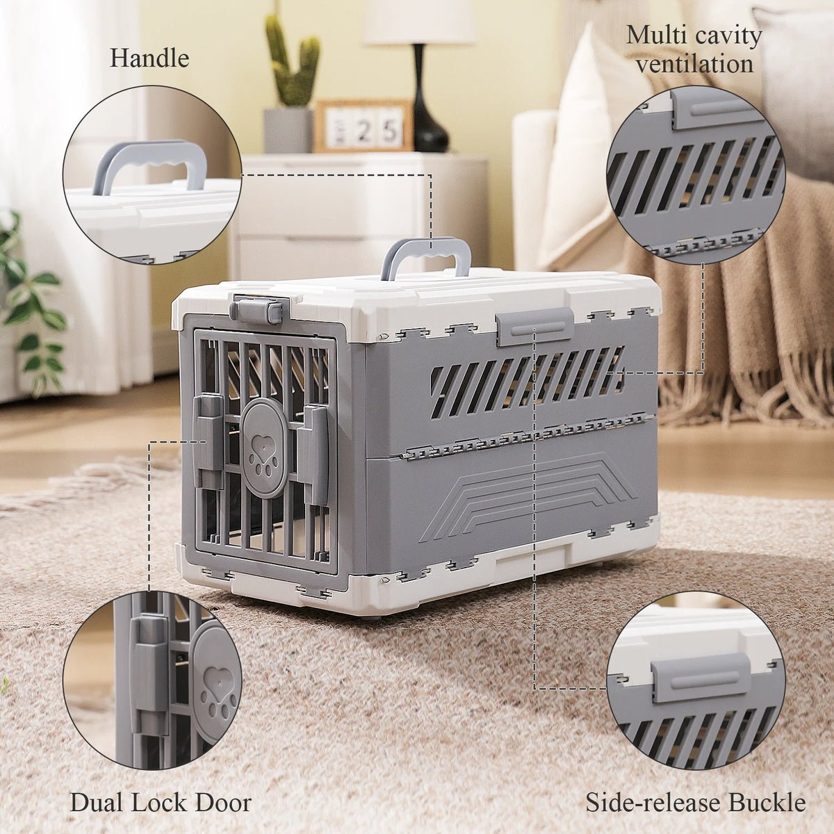 PAWZ Road Foldable Pet Carrier With Secure Lock Door For Travel
