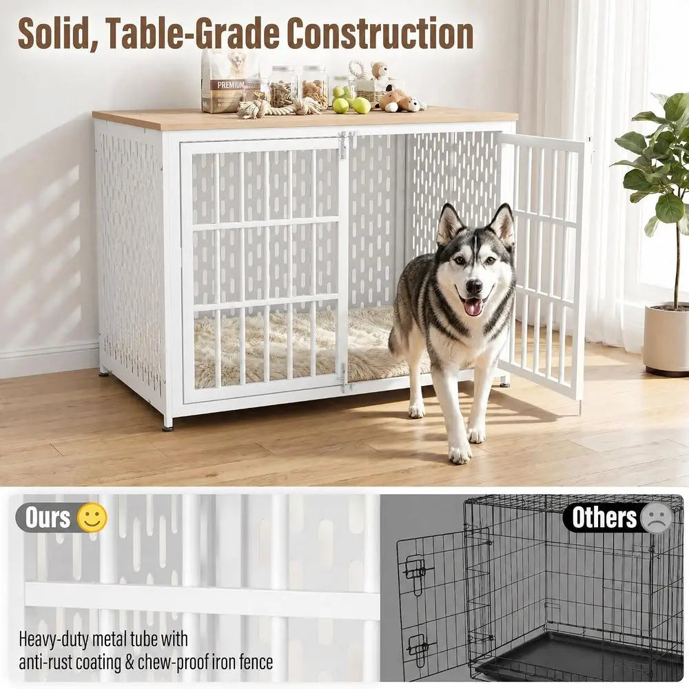 Heavy Duty Dog Crate Furniture With Decorative Wood Side Table
