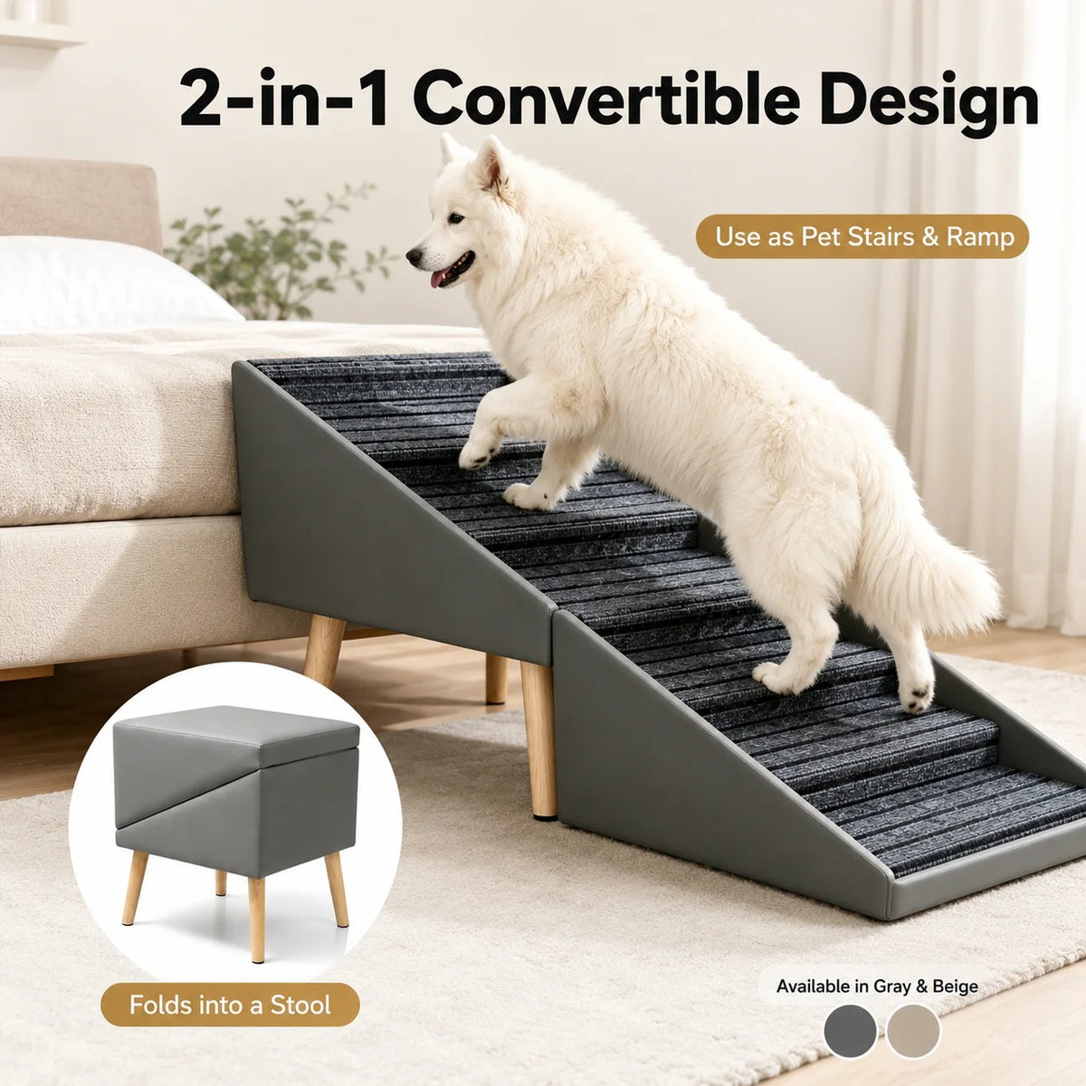 Foldable Wooden Dog Stairs For Bed And Sofa Access Ramp