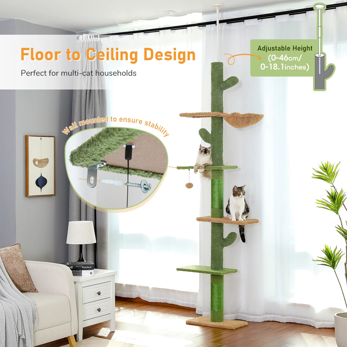 PAWZ Road Five Tier Floor To Ceiling Cat Tree Tower