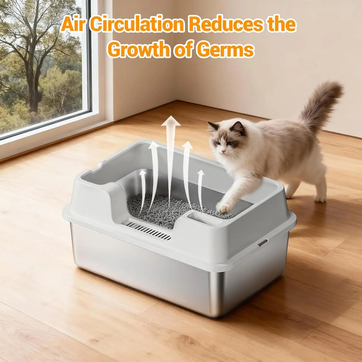 HiMISS Stainless Steel Cat Litter Box With High Sides and Nonstick Base