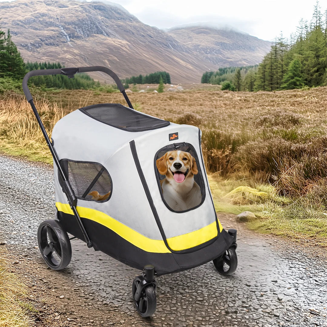 BingoPaw Foldable Dog Stroller with Rainproof Cover for Pet Travel