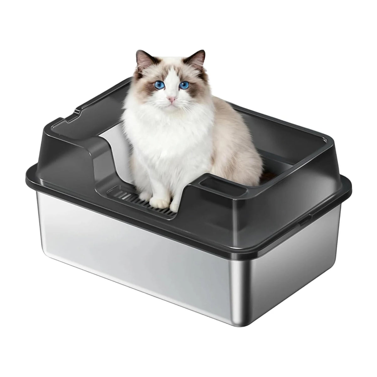 HiMISS Stainless Steel Cat Litter Box With High Sides and Nonstick Base