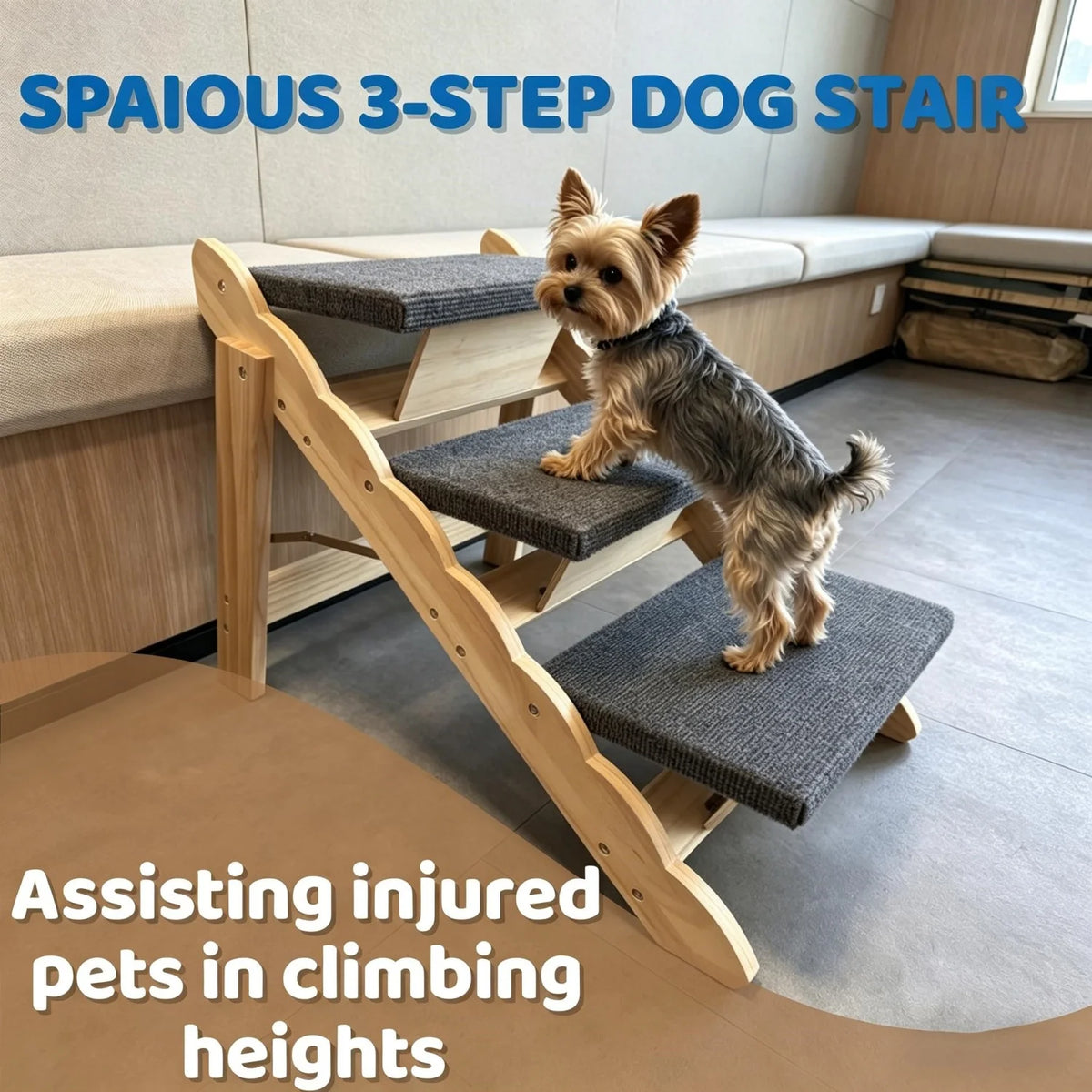 HiMISS Wooden Collapsible Dog Stairs and Ramp for Pets