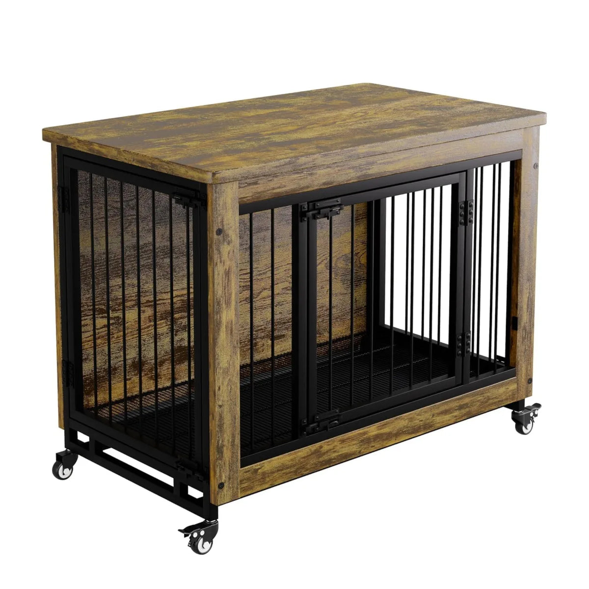 ANIXOL Wooden Dog Crate Furniture With Removable Tray Divider