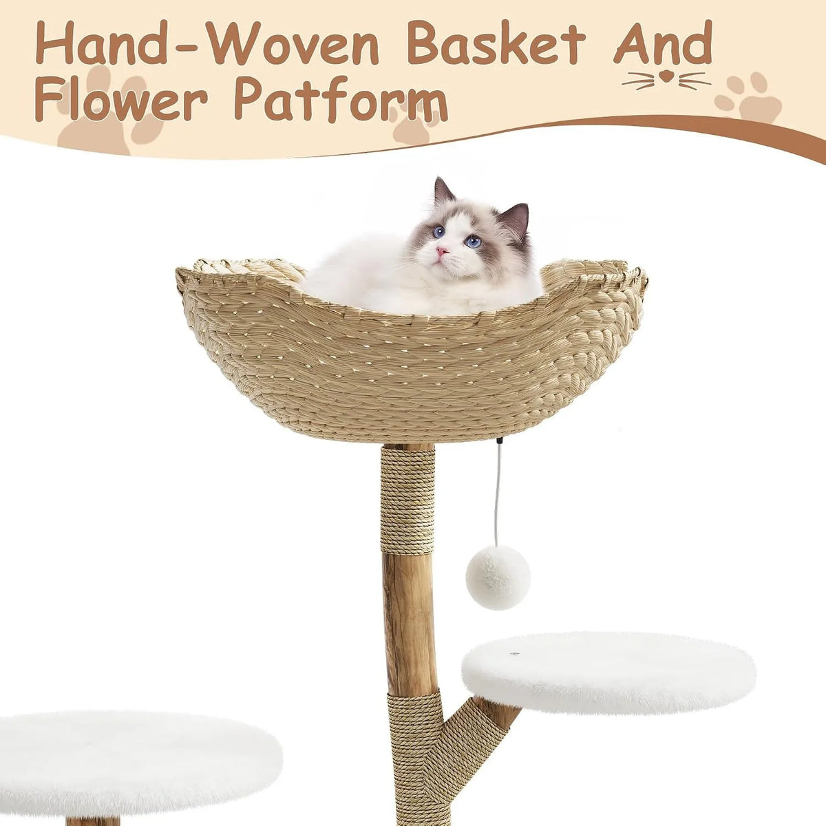 HOSSLLY Wooden Rattan Cat Tree Tower Multi Level Climbing Perches