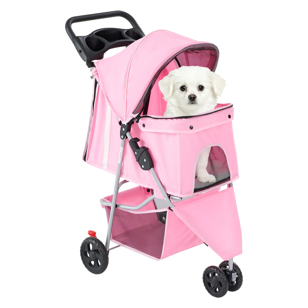Foldable Three Wheel Pet Stroller For Small Dogs With Basket