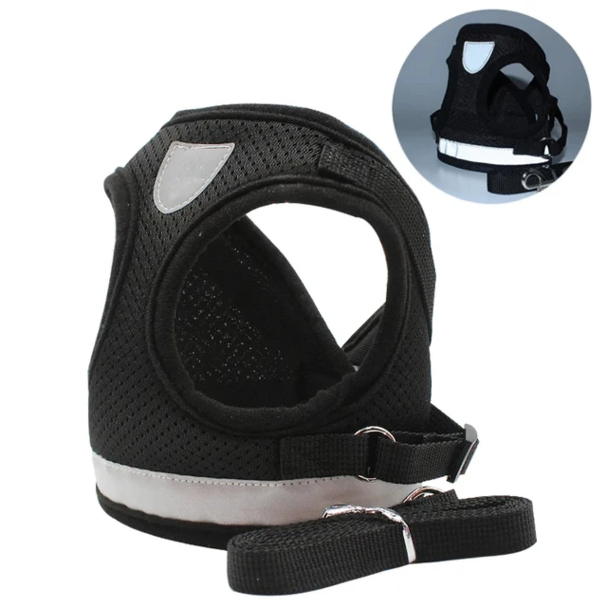 Reflective Adjustable Mesh Dog Harness Vest With Safety Leash