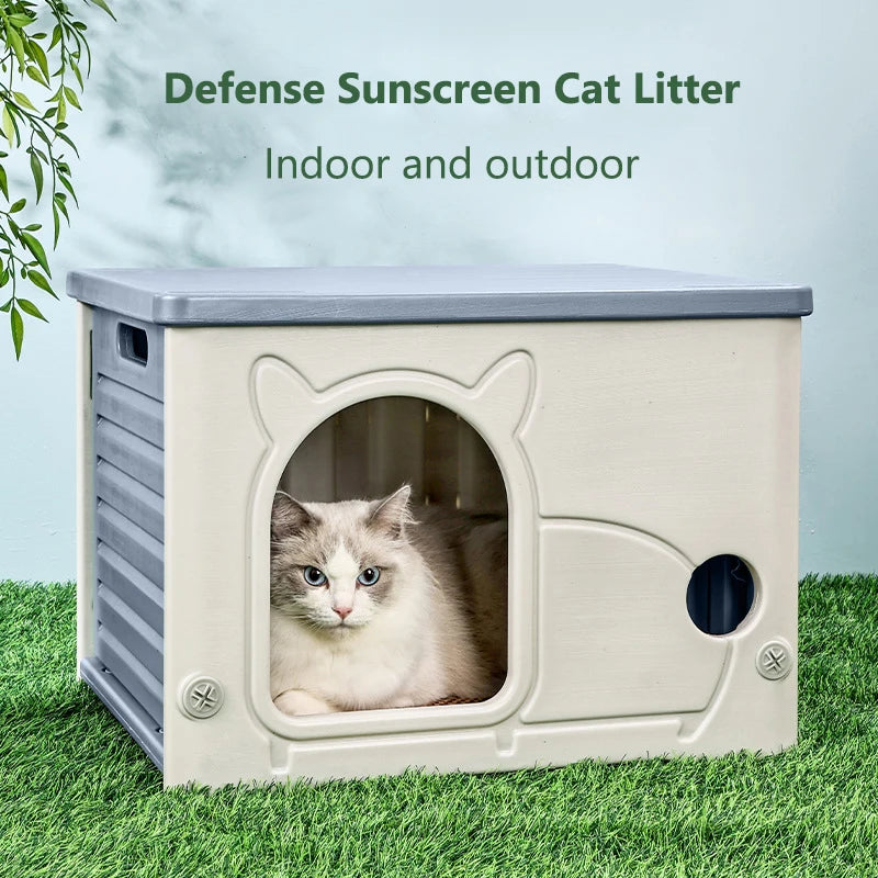Waterproof Outdoor Cat House Cozy Plastic Condo for Kitten