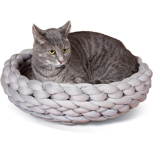 Handwoven Knitted Polyester Cat Bed Crafted For Daily Relaxation