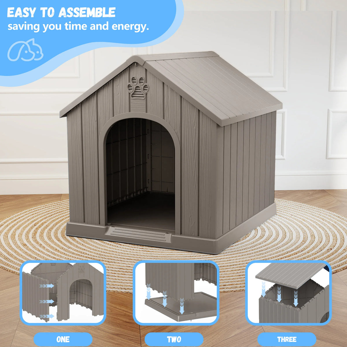 Waterproof Ventilated Plastic Dog House For Backyard Use
