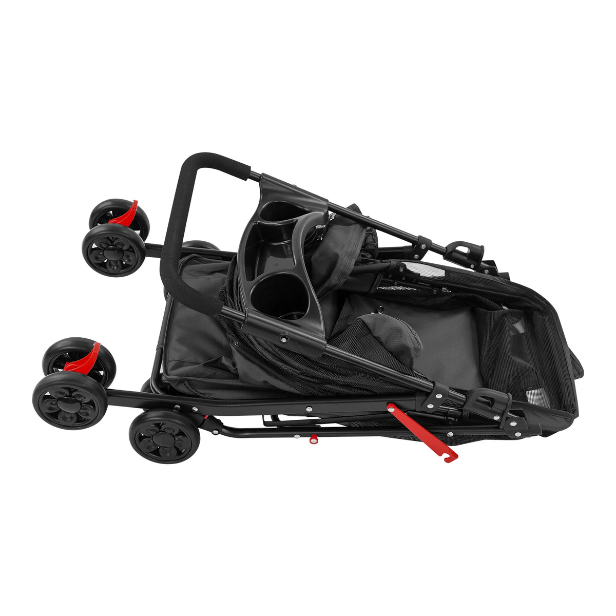 Foldable Pet Travel Stroller With Ventilated Mesh And Cup Holder