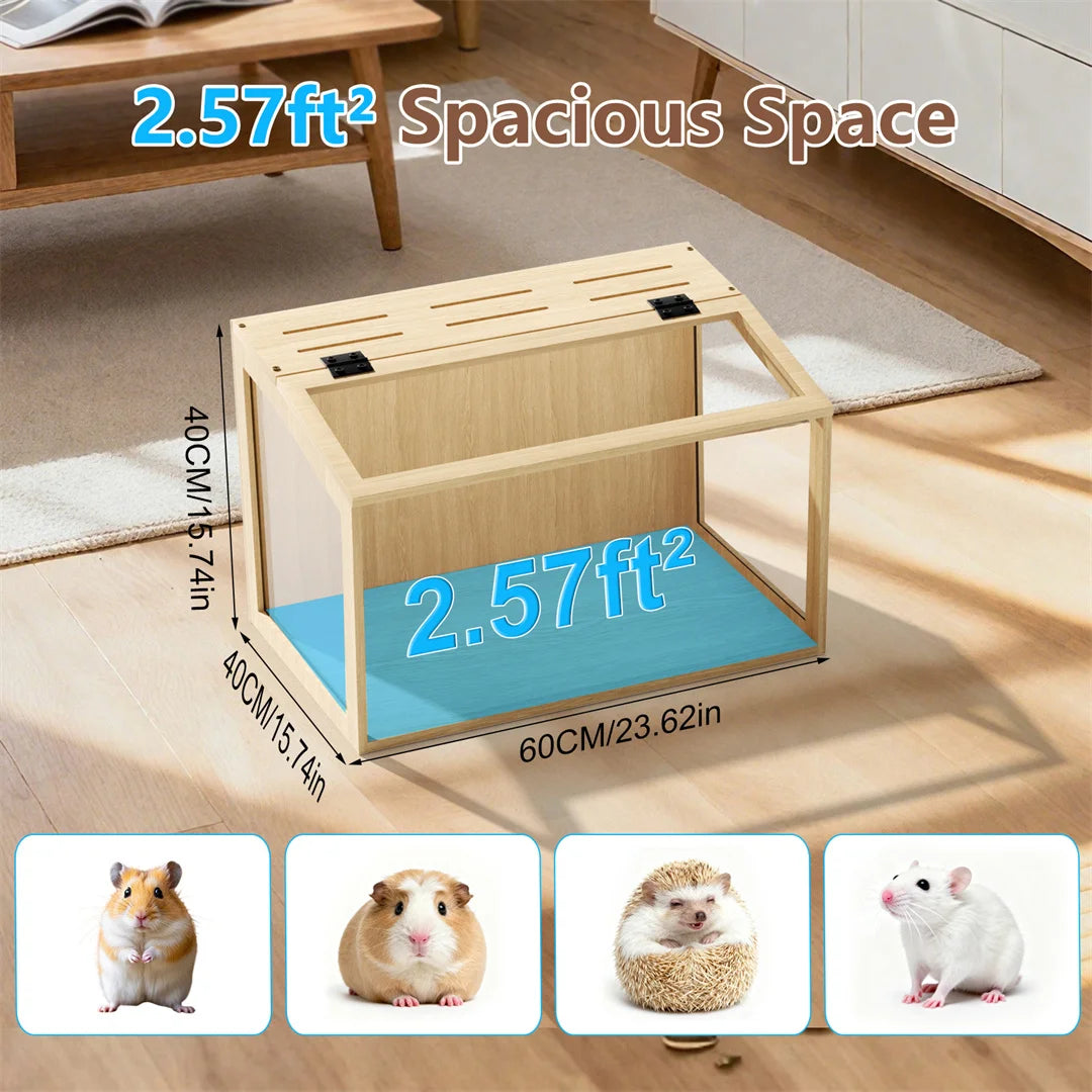 Chew Proof Wooden Hamster Cage With Glass And Led Lighting