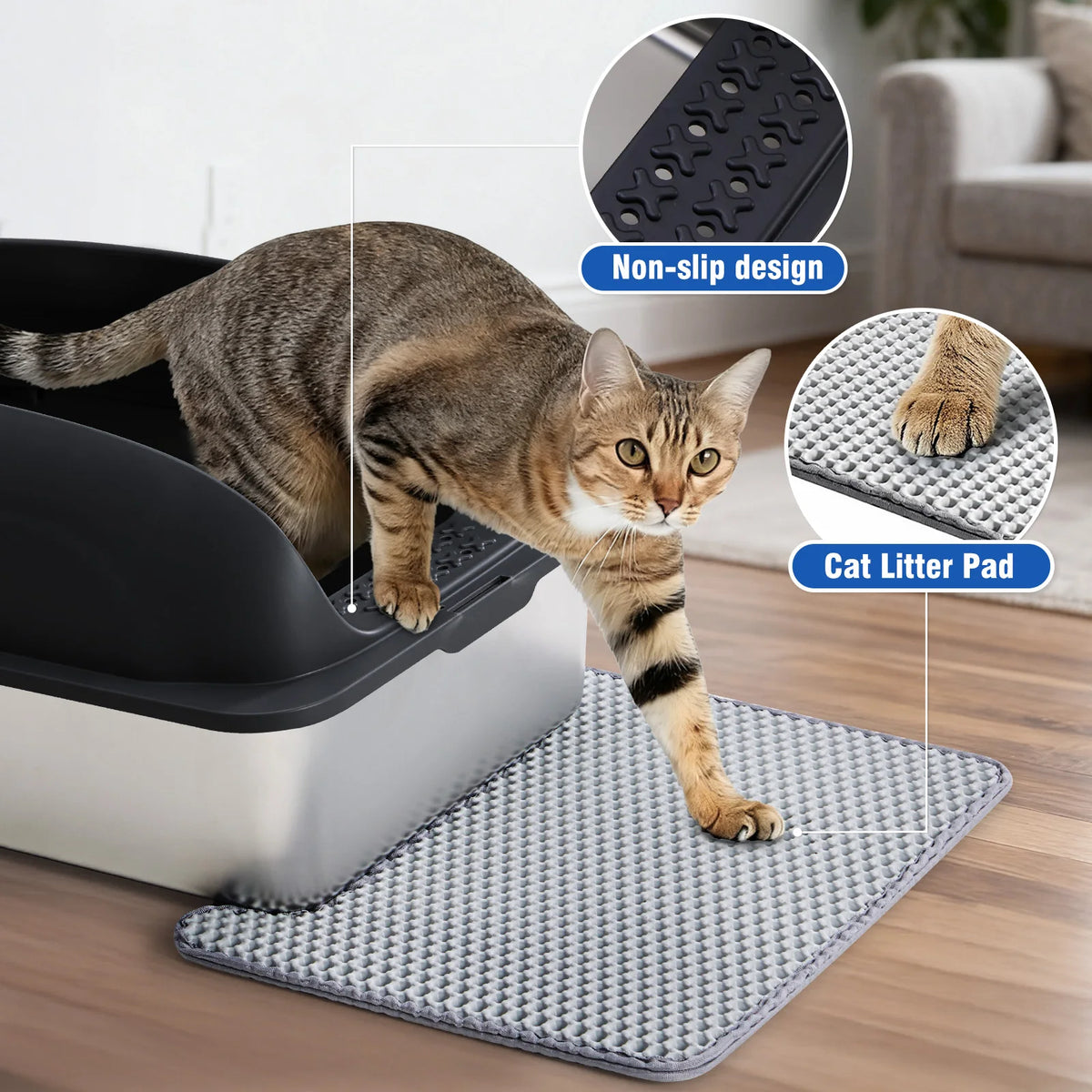 JHK Stainless Steel Litter Box With Lid Scoop And Mat