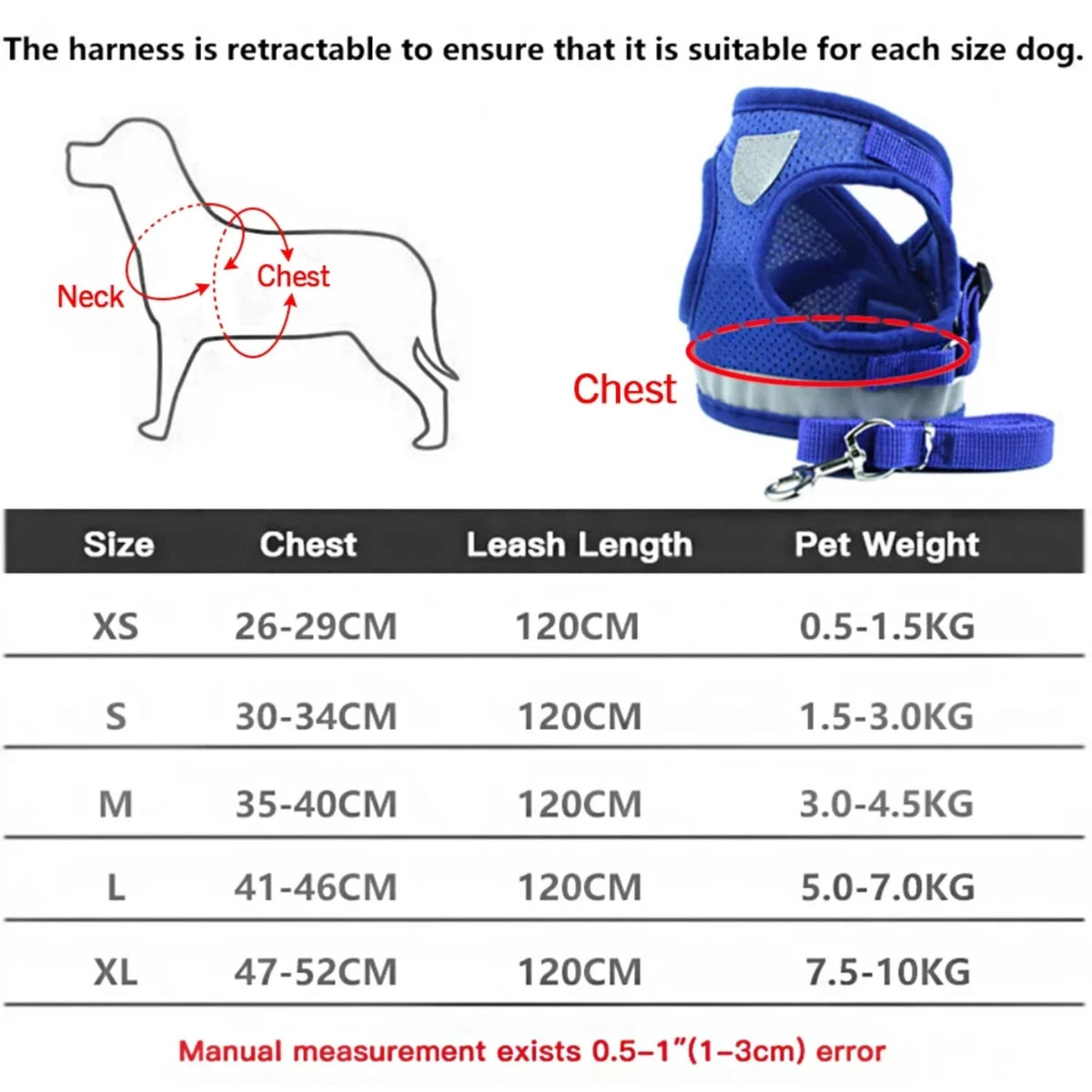 Adjustable Reflective Mesh Dog Harness Vest With Safety Leash