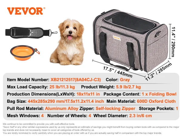 Breathable Pet Travel Backpack With Wheeled Handle And Shoulder Strap