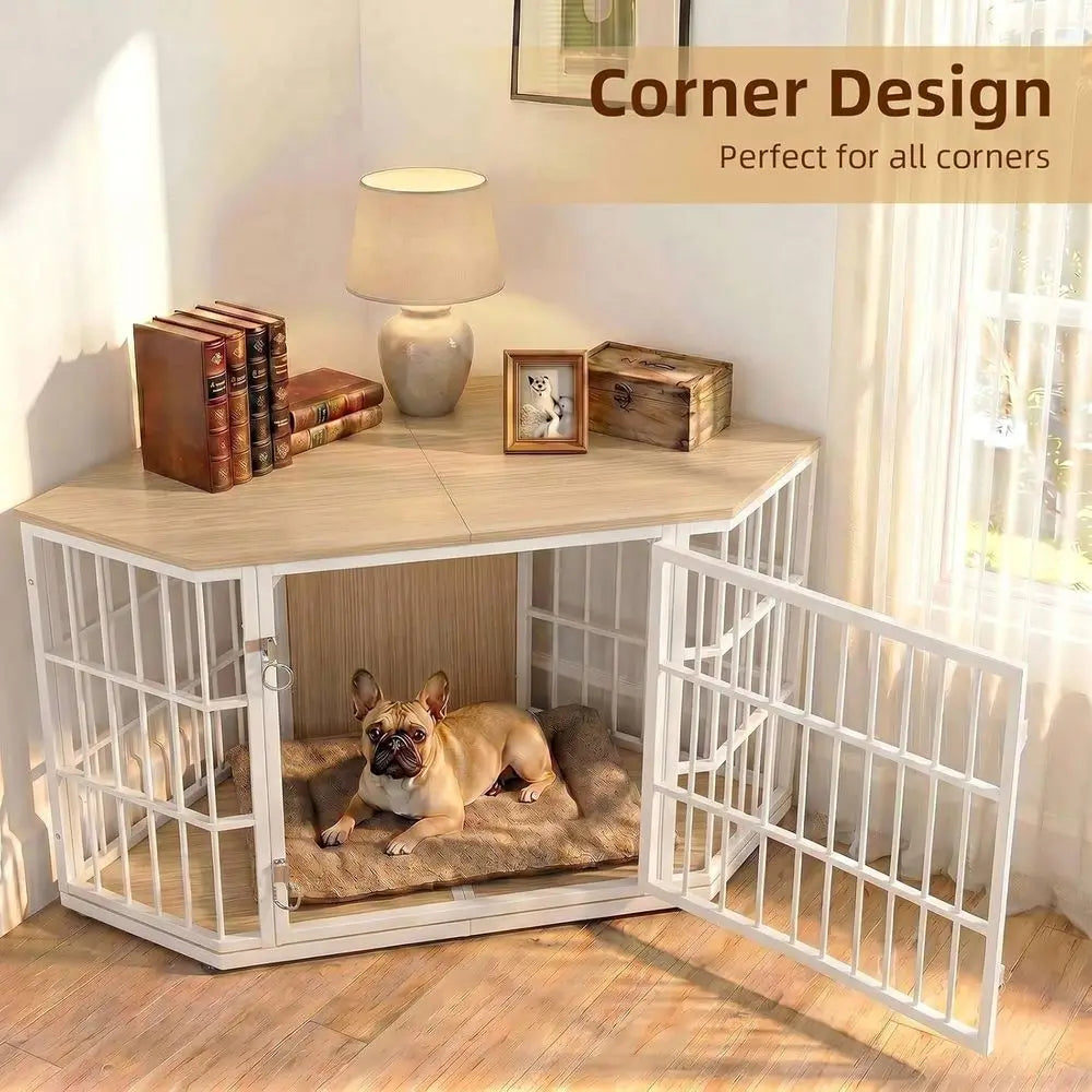 Wooden Dog Crate Furniture End Table Indoor Chewproof Durable Kennel