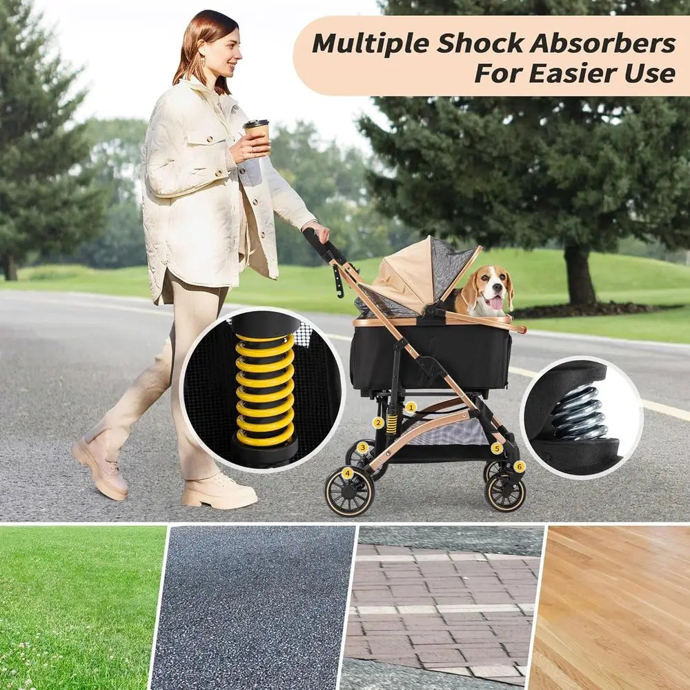 One Hand Fold Dog Stroller With Shock Absorbers And Basket