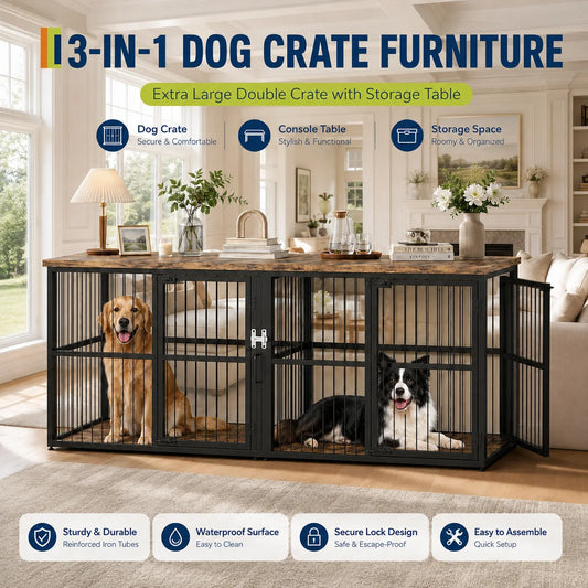 Wooden Indoor Dog Crate Cabinet With Divider And Storage
