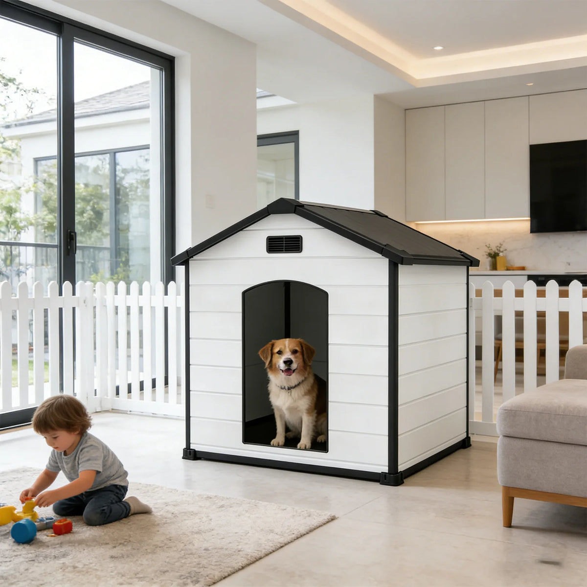 Durable Waterproof Plastic Dog Kennel With Vented Elevated Floor