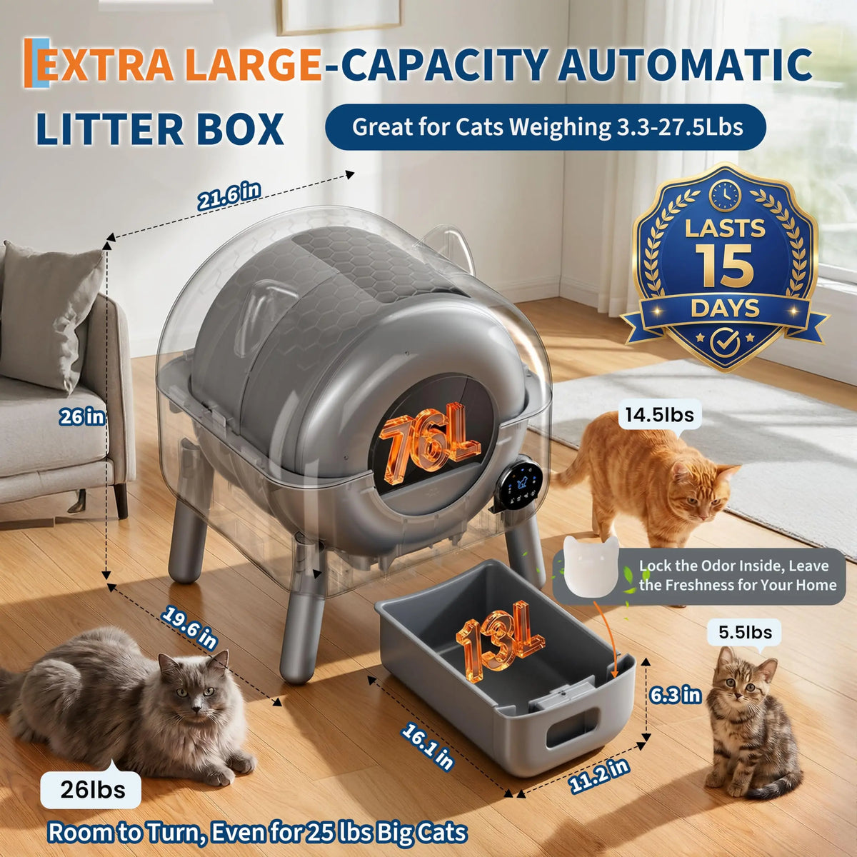 HiMiss Automatic Self Cleaning Cat Litter Box Smart App Controlled