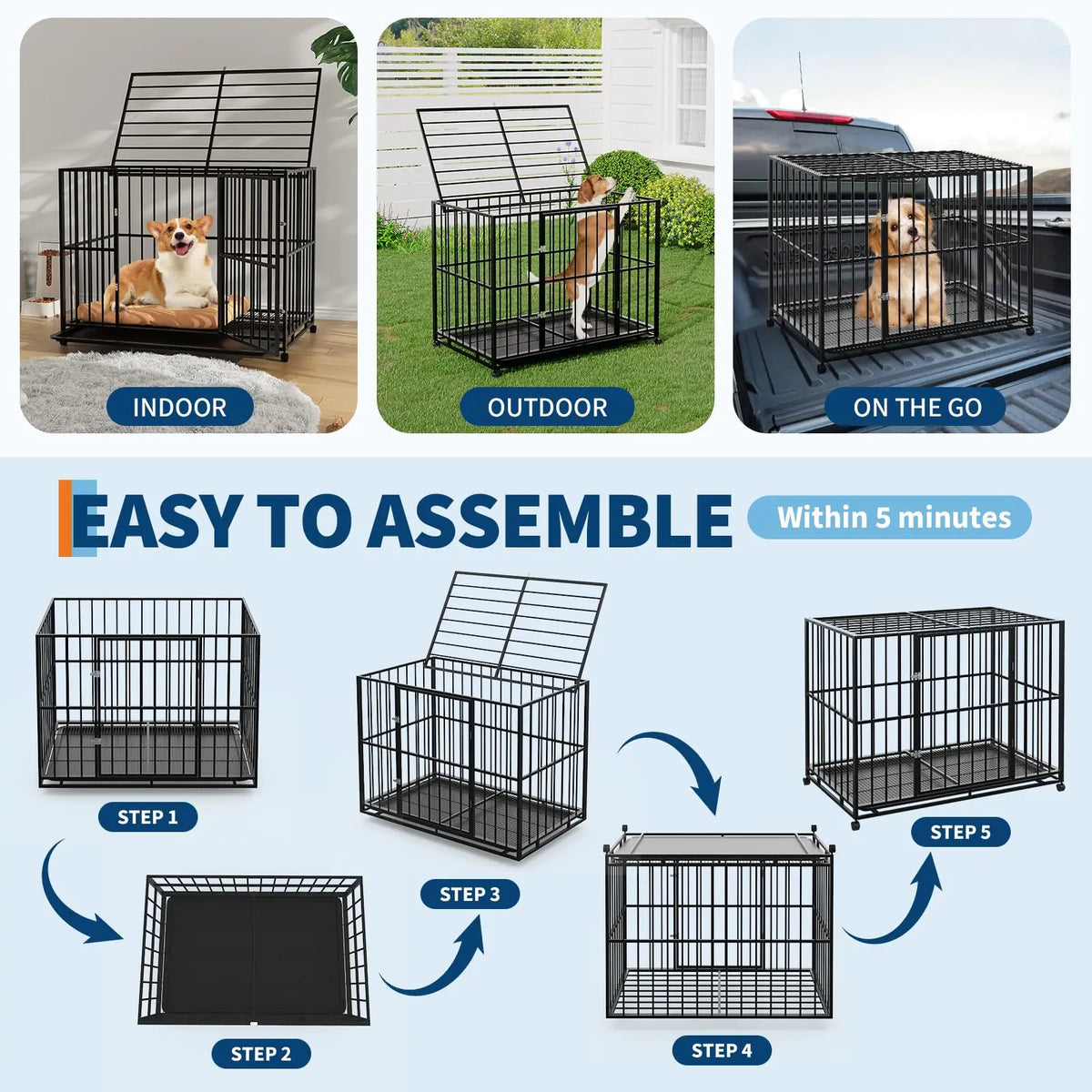 Anixol Heavy Duty Stainless Steel Dog Crate With Wheels