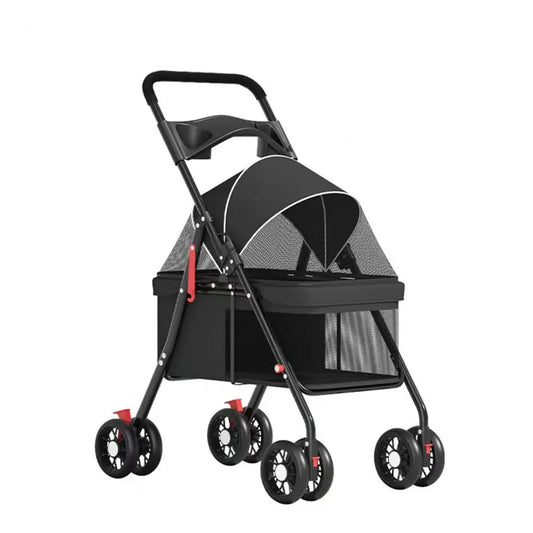 Foldable Pet Stroller With Breathable Mesh Panel For Convenient Travel