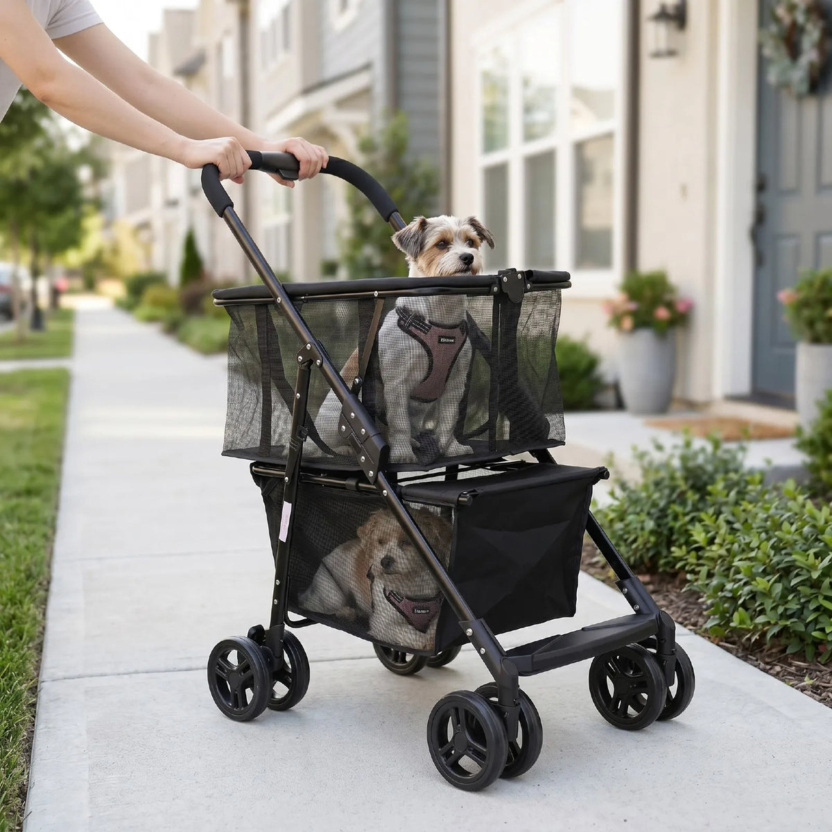 Heavy Duty Foldable Pet Stroller And Shopping Cart With Brakes