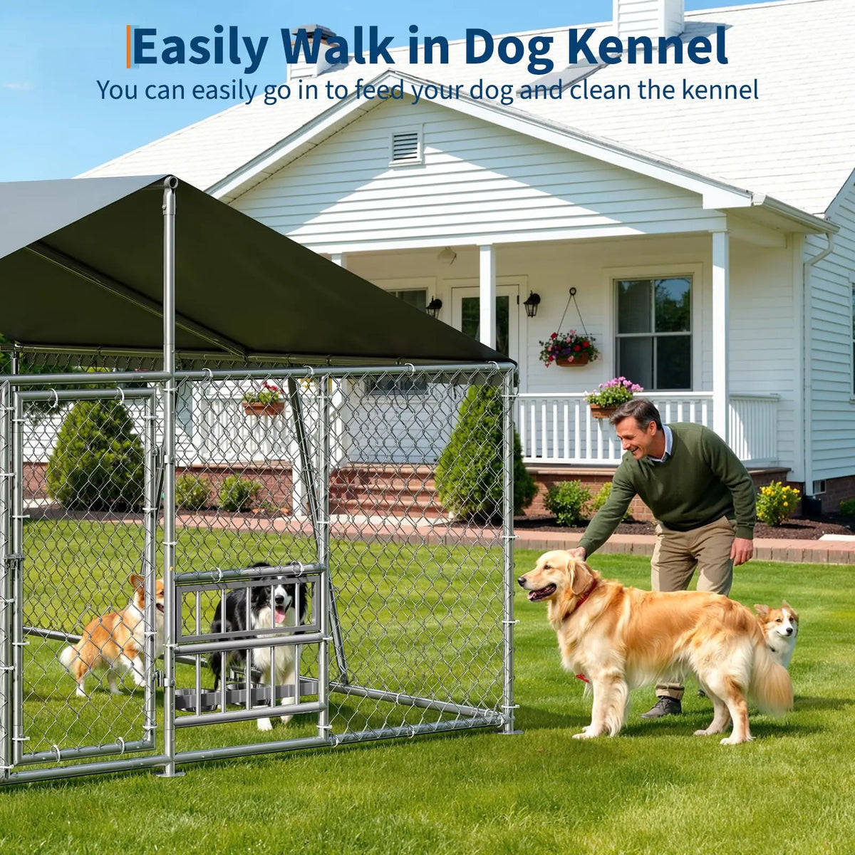 DishyKooker Galvanized Steel Outdoor Dog Kennel With Waterproof Roof