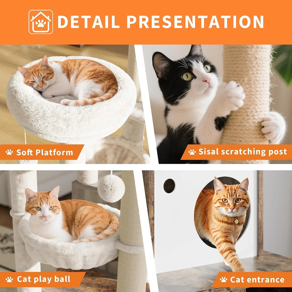 Modern Cat Tower With Hidden Litter Box Enclosure And Scratching Posts