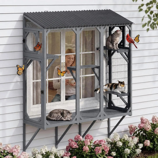 Expandable Wooden Window Catio Cat Enclosure With Perch